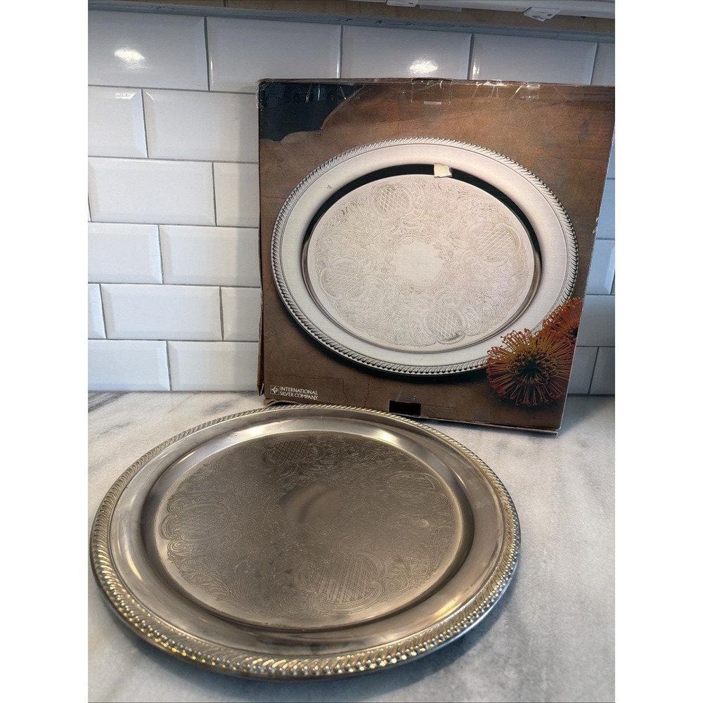 Vintage International Silver Co Silver Plated Serving Tray 15 In ES007
